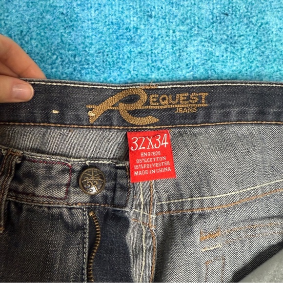 Vintage Y2K Request Jeans Men’s 32x34 Straight Leg Dark Wash Denim Stitched 2000 - Picture 9 of 16